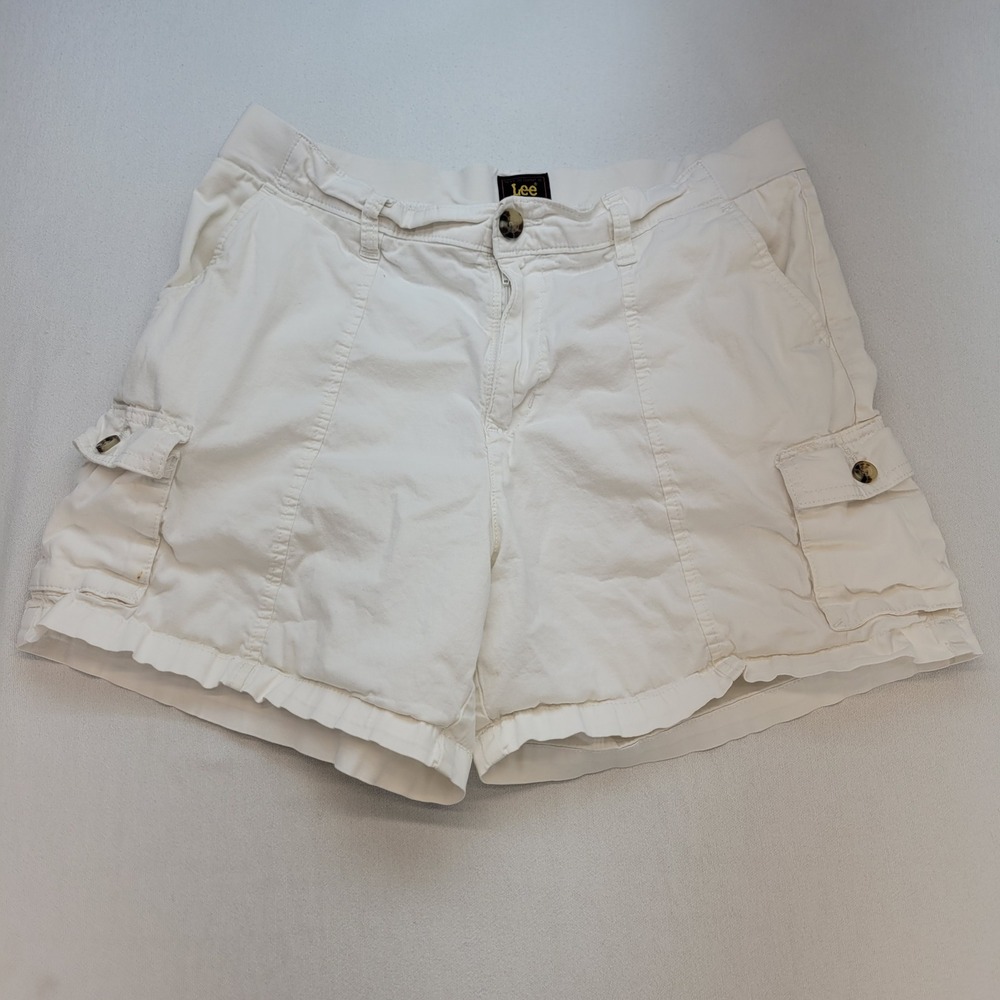 Lee Cargo Shorts Womens 14 Medium White Casual Utility Stretch